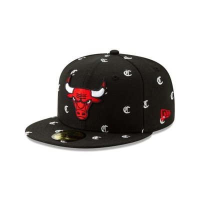 Black Chicago Bulls Hat - New Era NBA Team Initial 59FIFTY Fitted Caps USA7290183